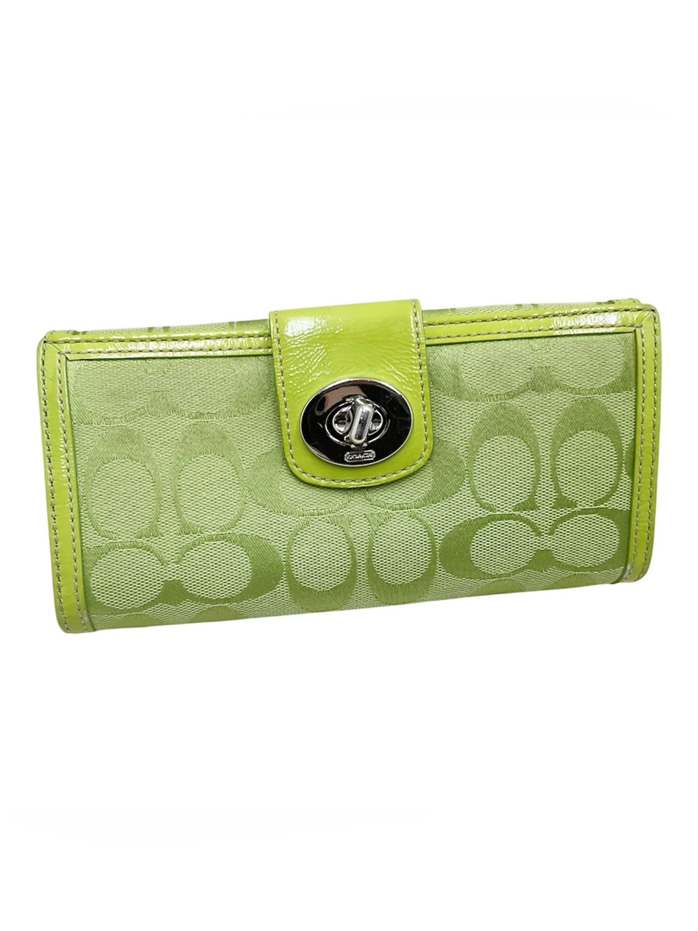 🆕{Coach} Lime Green Signature Penelope Turnlock Y2K Wallet